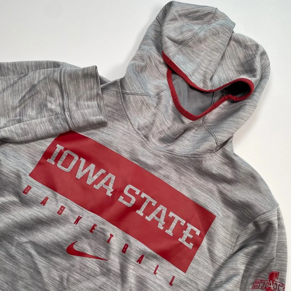 Nike Iowa State Basketball Dri-FIT Hoodie Mens Small Gray Red Pullover